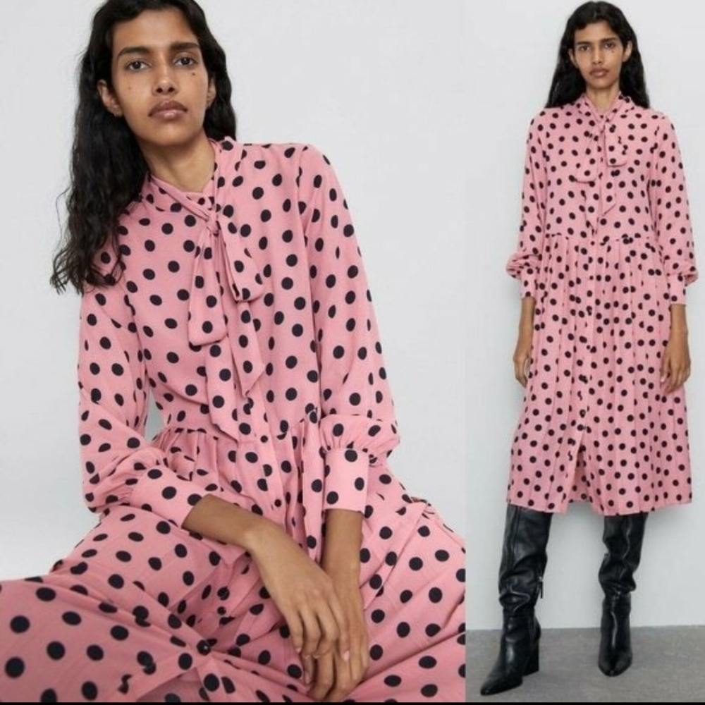 Zara pink poka dot midi dress